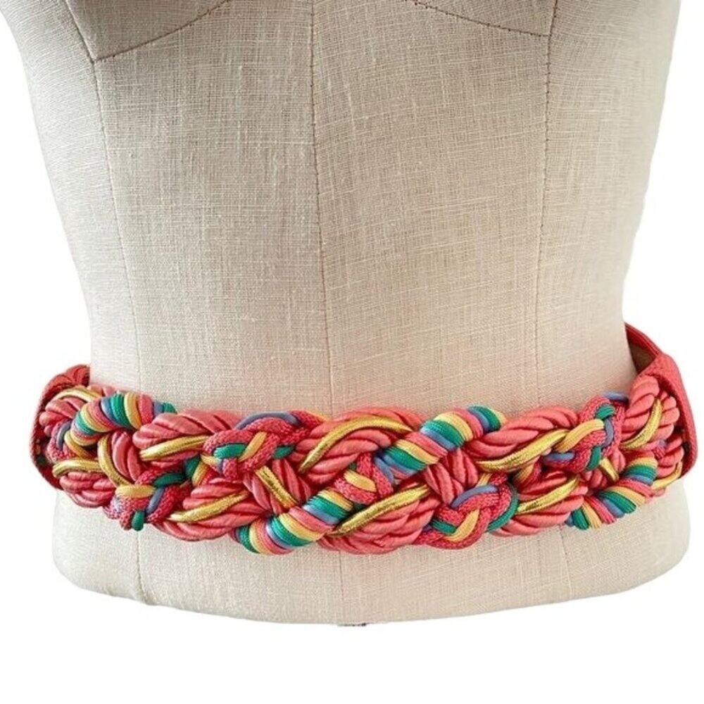 Vintage 80s 90s Braided Belt Colorful Salmon Pink Adjustable Size 38 inches